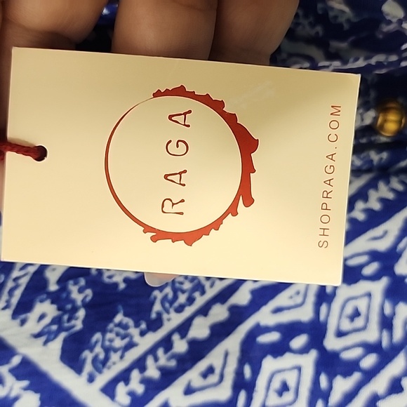 Raga bright blue and white boho short sleeve blouse sz S NWT - Picture 4 of 9